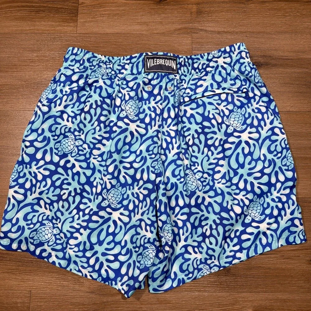 Vilebrequin Men's Size XL Swim Trunks Shorts Turtle Splash $325 Blue Bleu De Mer